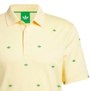 ADIDAS Originals Trefoil Printed Polo Shirt Size S Mens Yellow JM8257, NEW